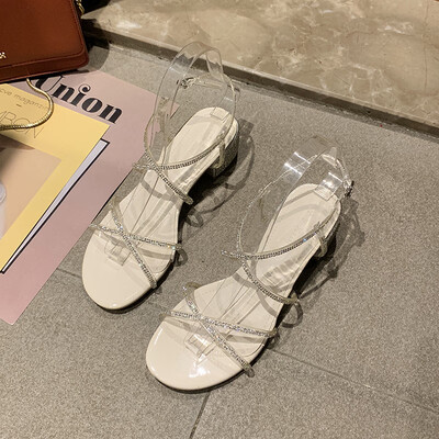 

Summer Roman sandals female fairy wind with rhinestone thick with gentle cross buckle belt