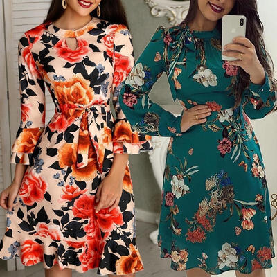 

Women Bandage Bodycon Long Sleeve Short Mini Floral Party Cocktail Casual Dress