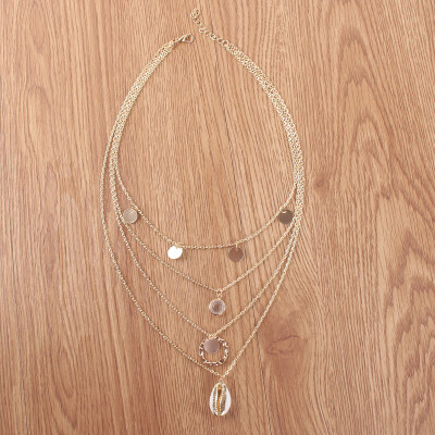 

Beads Fashion Multi layer Gold Color long Conch Shell Pendants Necklace Women statement pearl Ocean Seashell Beach Jewelry