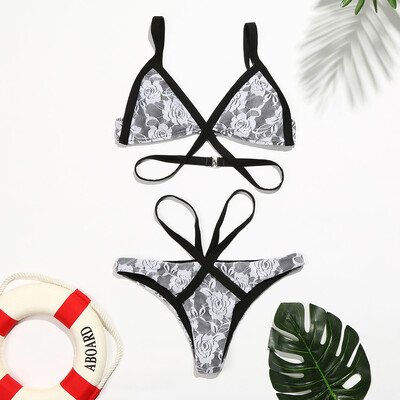 

Roseonmyhand Women Lace Swimwear Bandage Bikini Set Push-up Padded Bra Bathing Suit Swimsuit