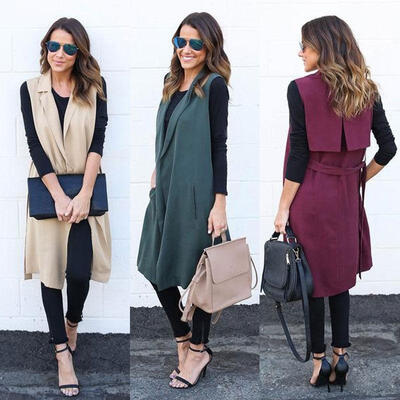 

Fashion Women Casual Sleeveless Long Duster Coat Jacket Cardigan Suit Vest Waistcoat