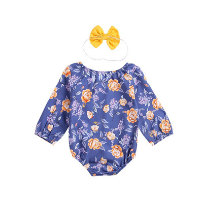

2019 Cute Floral Romper 2pcs Baby Girls Clothes Jumpsuit Long Sleeve RomperHeadband 0-24M Age Toddler Newborn Outfits Set