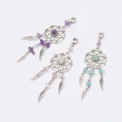 

Alloy European Dangle Beads with Mixed Stone Large Hole Pendants Dream Catcher Antique Silver 101mm Hole 45mm