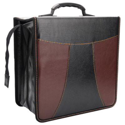 

400-Piece Capacity Faux Leather Patchwork CD DVD Storage Bag Holder Case Black & Brown