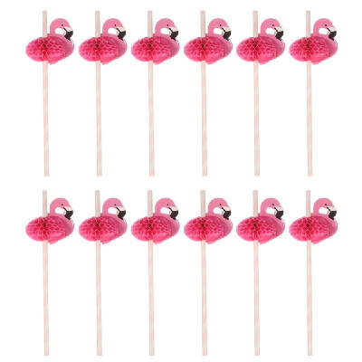 

24pcsset Cute Food Grade Paper Straws for Birthday Wedding Celebration&Party Multifunctional Straws with Flamingo Decorated