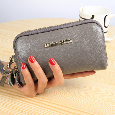

Has been quality inspection new fashion leather womens clutch bag double zipper Europe&America womens leather coin purse hand bag