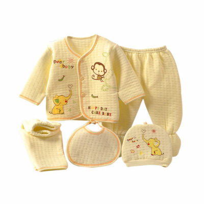 

Candy Color Autumn Winter Cute Newborn Cartoon Pattern Cotton Long Sleeve Thermal Underwear 5pcs Set