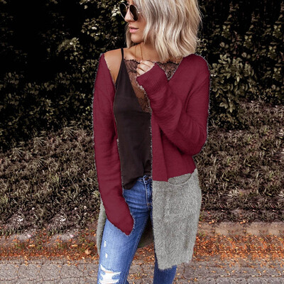

Tailored Women Long Sleeve Patchwork Long Type knitting Cardigans Sweater Outerwear