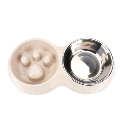 

Pet Drinking Water Double Bowl Puppy Food Feeder Bowl Pet Slow Feeder Bowl Dog Stainless Steel Bowls