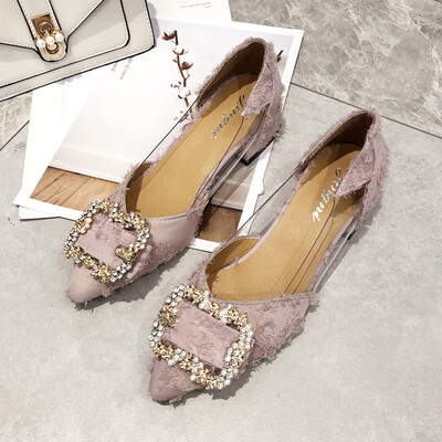 

Retro bean shoes Xia Han version of low heel transparent tip evening shoes single shoes chic fairy shoes