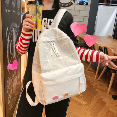 

Ins bag female college students shoulder bag Korean high school girl lattice campus small fresh backpack