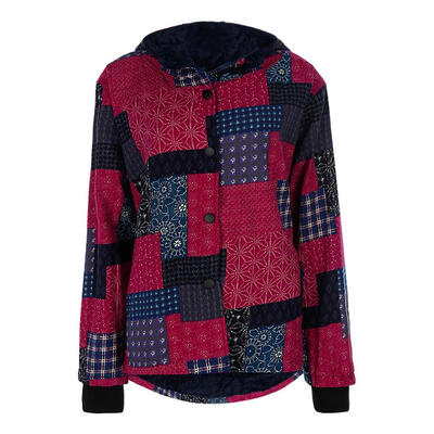 

Women Parkas Ethnic Style Fleece Hooded Loose Thicken Fashion Winter Coat