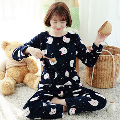 

Womens Warm Printed Tops Loose Pants Pajama Sleepwear Nightwear Loungewear Set