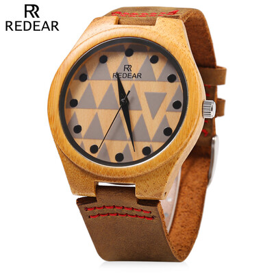 

REDEAR SJ 1448 - 7 Wooden Female Quartz Watch Special Pattern Dial Leather Strap Wristwatch
