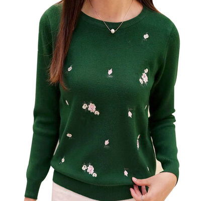 

Autumn Winter Women Fashion Slim Plum Embroidery Round neck Bottoming Sweater Long-sleeved Pullover