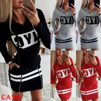 

Women Long Sleeve Hooded Short Mini Dress Hoodies Sweatshirt Pullover Jumper Top