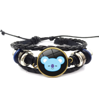 

Kpop BTS Bangtan Boys Bracelet Time Gem Leather Bracelet Retractable Bracelet Cartoon Image Alloy Hot Gift for ARMY