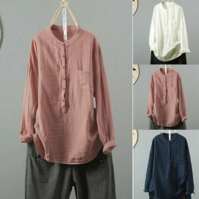 

Women Ladies Plus Loose Casual Linen Shirt Blouse Tops Pullover Dress Clothing