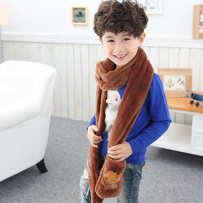 

Korean version of boys&girls thick warm cartoon plush large pocket embroidery scarf gloves winter cute bib