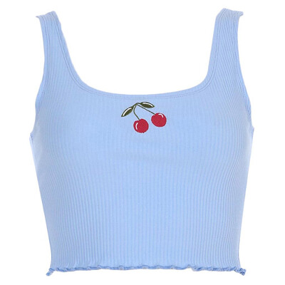 

Nomeni Women Sexy Summer Sleeveless Cherry Print Camis Crop Casual Tank Top