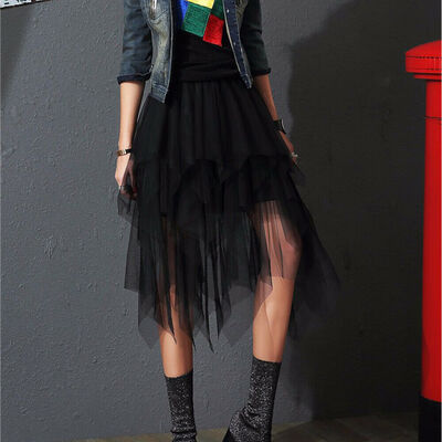 

Women Solid Tutu Tulle Skirt Elastic Waist Mesh Net Long Paragraph Skirt Dress