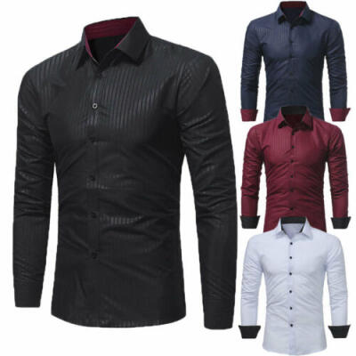 

Mens Luxury Shirt Slim Business Formal Fit Dress Shirts Casual Long Sleeve Tops