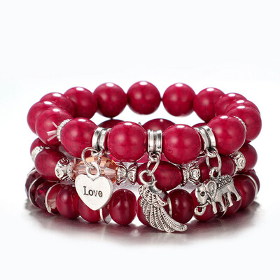 

Fashion Multilayer Natural Stone Crystal Bangle Wing Love Elephant Women Jewelry
