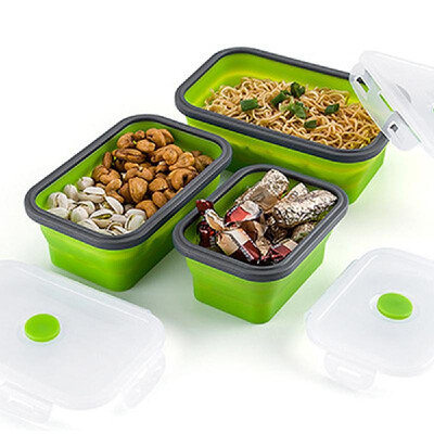 

Silicone Lunch Boxes Set Collapsible Food Storage Containers Rectangle Folding Picnic Outdoor Kitchen Microwave Freezer Bowl 3Pcs