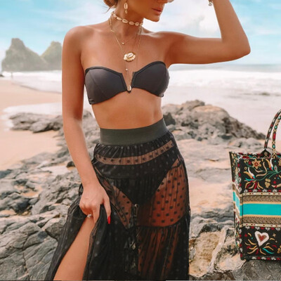 

Sexy Women Ladies Polka Dots Mesh Skirt See-through Beach Wear Long Maxi Dress