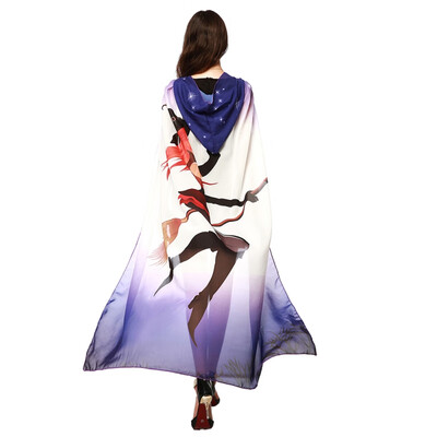 

Halloween Fairy Wings Chiffon Cloak Fun Print Pattern Cloak for Stage Show Festive Party Decorative
