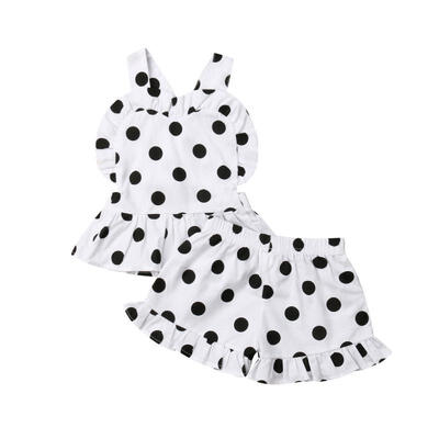 

Fashion Infant Baby Girls Ruffle Vest Dots Printed Backless Tops Short Pants Toddler Outfits