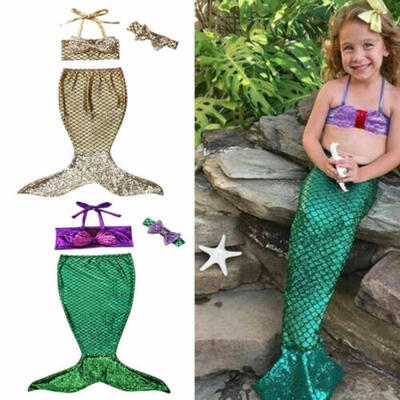

NEW 3Pcs Baby Girl Kid Mermaid Tail Bikini Sets Swimsuit Swimwear Beach Costume