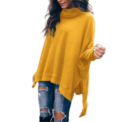 

Women Long Sleeve Irregular High Collar Solid Fashion Autumn Sweater Tops