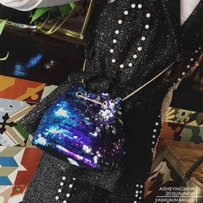 

Tailored Women Girl Fashion Shoulder Bag Female Bling Sequins Bucket Bag