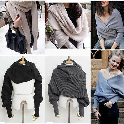 

Womens Men Winter Warm Soft Knitting Wool Scarf With Sleeve Wrap Shawl Scarves