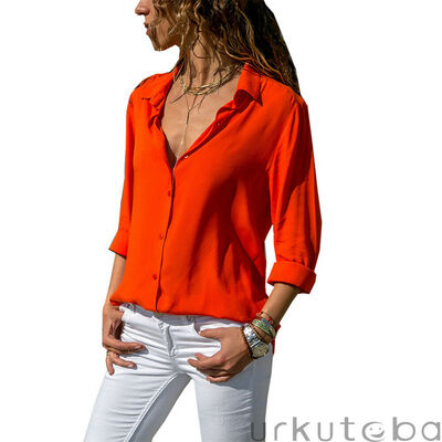 

Womens Ladies Button Down Long Sleeve Shirt Tops Loose Plain Blouse Top