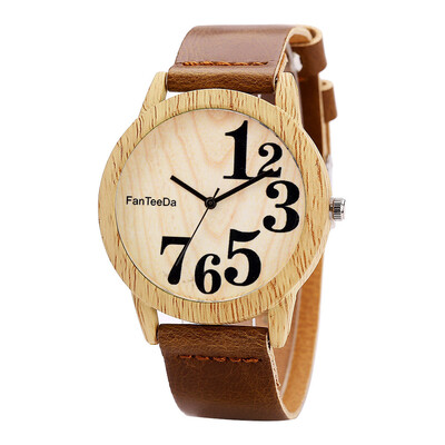 

Fanteeda FD071 Unisex Fashion Wooden Case PU Band Quartz Watch