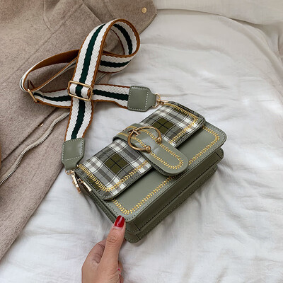 

Net red plaid small bag female bag 2019 new fashion wide shoulder strap shoulder bag wild insyang air Messenger bag