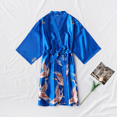 

Gobestart Women Pajamas Silk-Like Fashionable Crane Sexy Nightgown Bathrobe Sexy Underwear