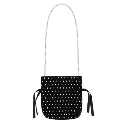 

Vintage Polka Dot Print Drawstring Women Crossbody Shoulder Bag with Chain Strap