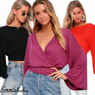 

Sexy ladies casual shirt T-shirt women&acutes loose long-sleeved shirt