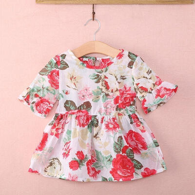 

Fashion Baby Kids Girls Floral Short Sleeved Flounced T-Shirt Tops Blouses 1-6T