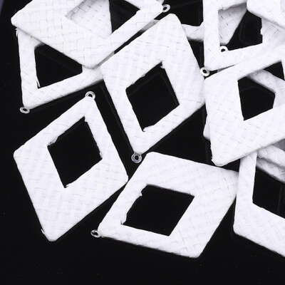 

Handmade Raffia Woven Big Pendants with Iron & Aluminum Findings Rhombus Platinum White 69x485x4mm Hole 18mm