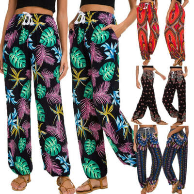 

Women Harem Pants Hippie Wide Leg Gypsy Yoga Gym Dance Boho Palazzo Trousers