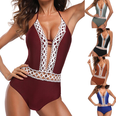 

Roseonmyhand Women Swimming Costume Padded Lace tie Swimsuit Monokini Swimwear Bikini