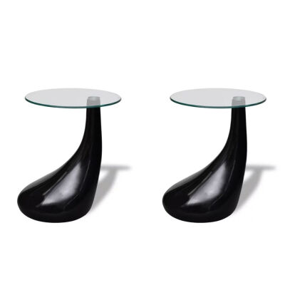 

Coffee Tables 2 pcs with Round Glass Top High Gloss Black