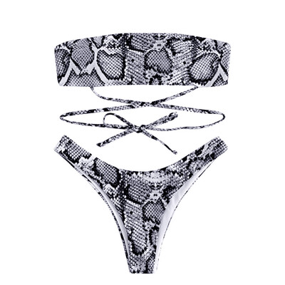 

Saidsome Women Snake Skin Pattern Bandage Bikini Set Brazilian Swimwear Beachwear
