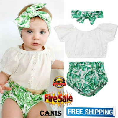 

Newborn Infant Baby Girl Floral Tops Shorts Clothes Set & Headband Outfits Set