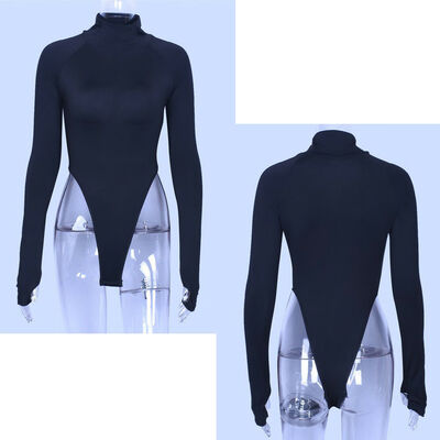 

Ladies Women High Turtle Neck Long Sleeve Bodysuit Plain Casual Leotard Top Jump