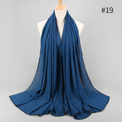

Elegant style ladies monochrome lace stitching scarf supply source pearl chiffon scarf Muslim MSL037